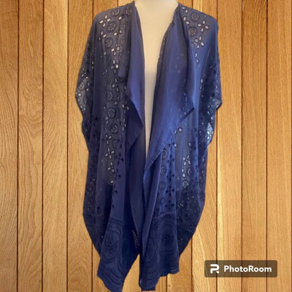 NWOT J Crew Navy eyelet swim cover up wrap OS - Picture 4 of 7